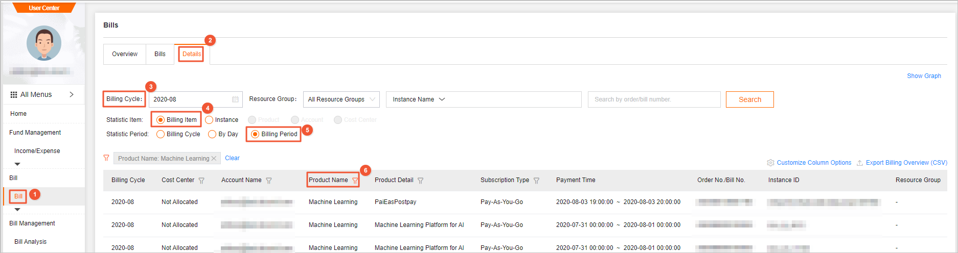 Billing details