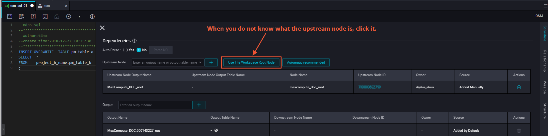 Configure a parent node