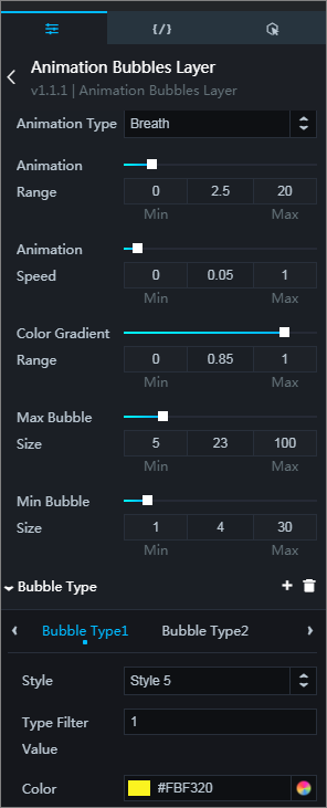 animated bubbles layer Configuration Panel