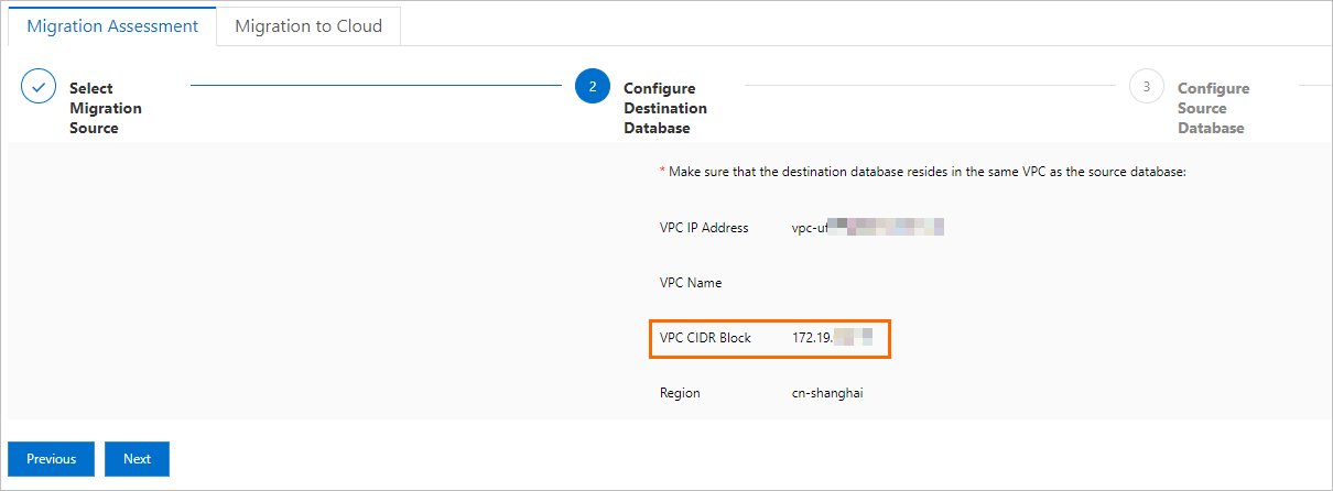 VPC CIDR block of an RDS instance