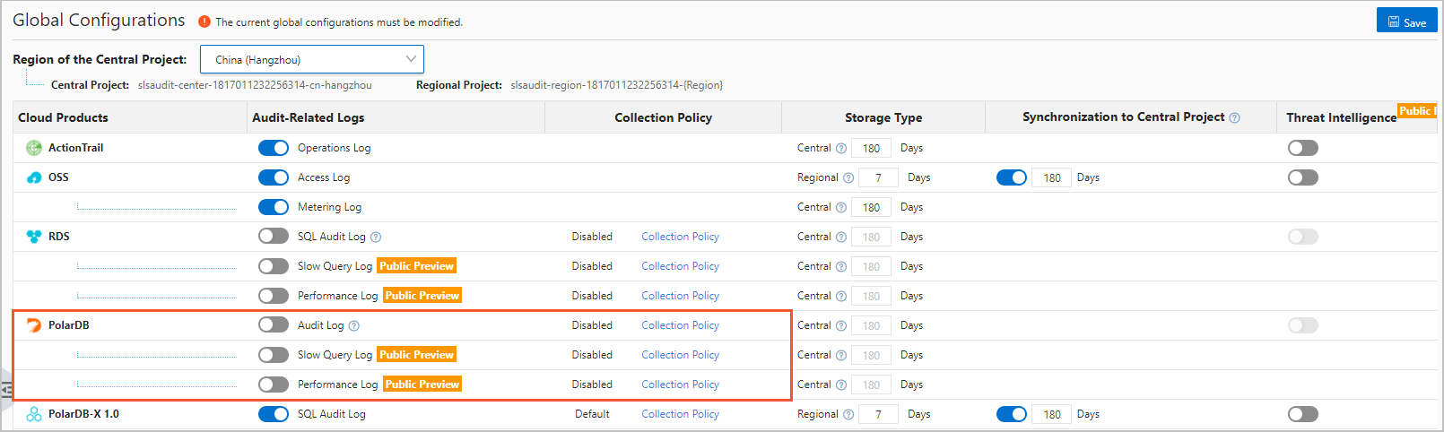 PolarDB logs