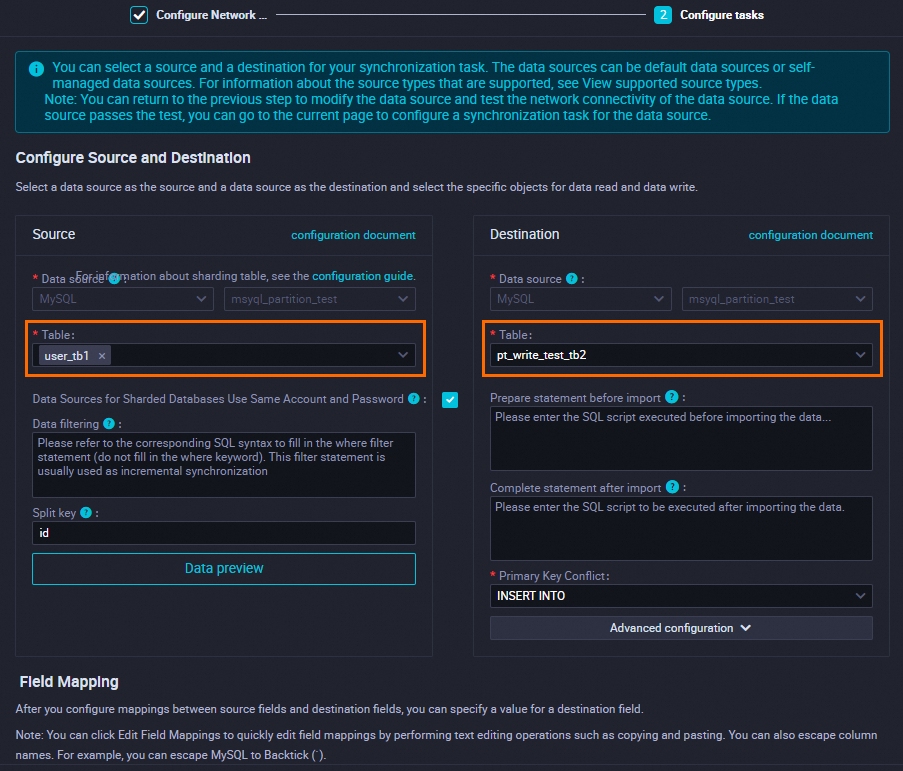 Synchronize MySQL data to a range partitioned table or a key