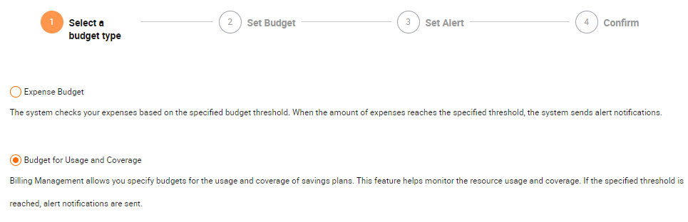 Usage or coverage budget - Create a budget