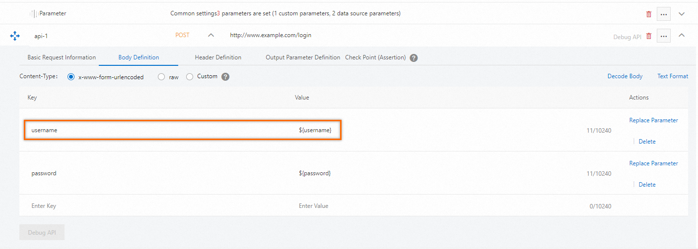 Paste the parameter into the Body Definition