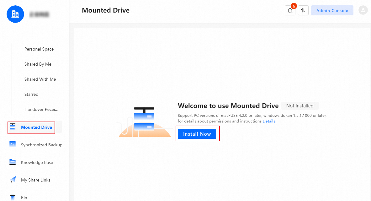 Install Now button for Mounted Drive on Windows