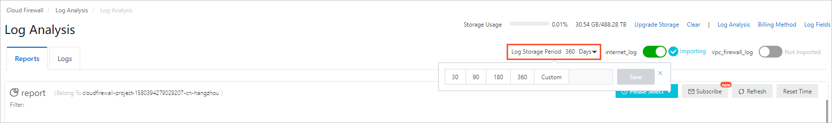 Change the log storage duration
