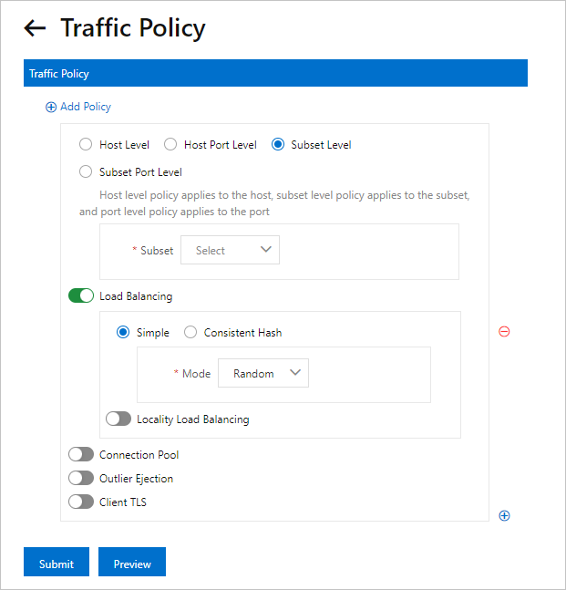 Traffic Policy page