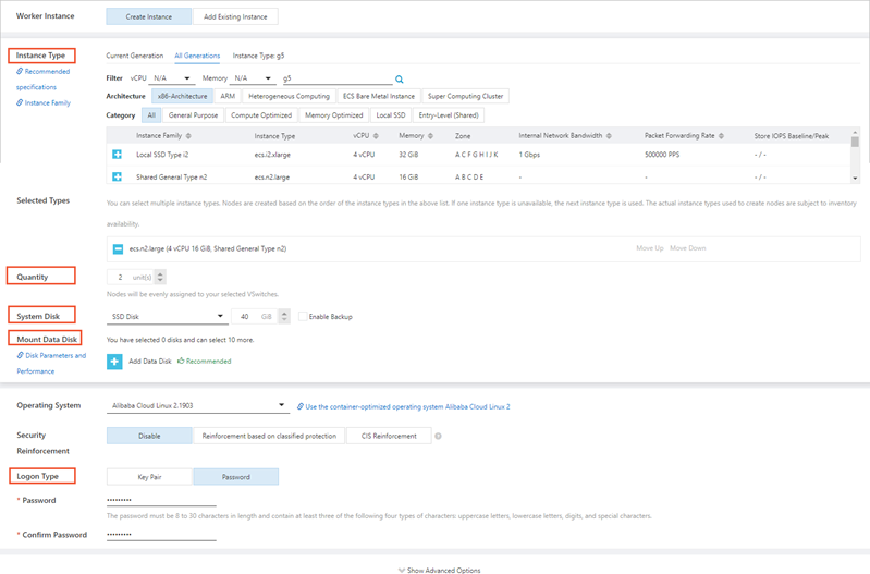 Worker nodes configuration