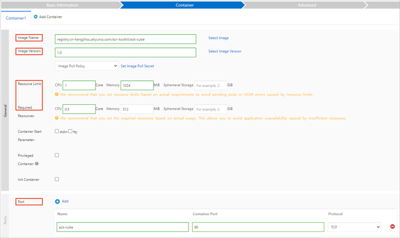 Container configuration