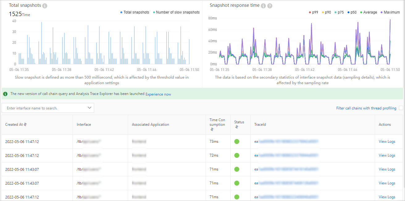 ARMS Application Monitoring - Interface Invocation - Interface Snapshot