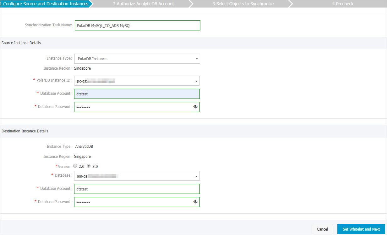 Configure the source and destination clusters