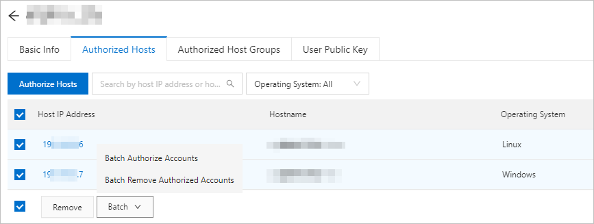 Authorized Hosts tab