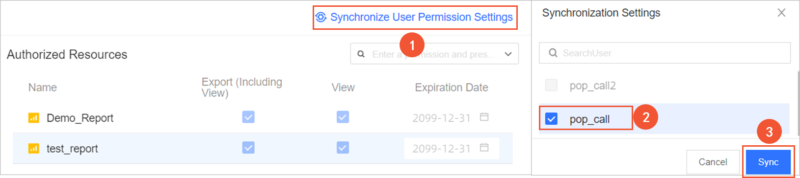 Synchronize permissions on a report