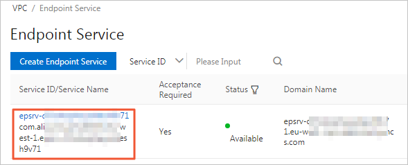 The ID of the endpoint service