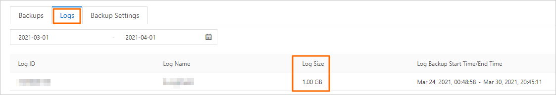 View the total size of log backup files: