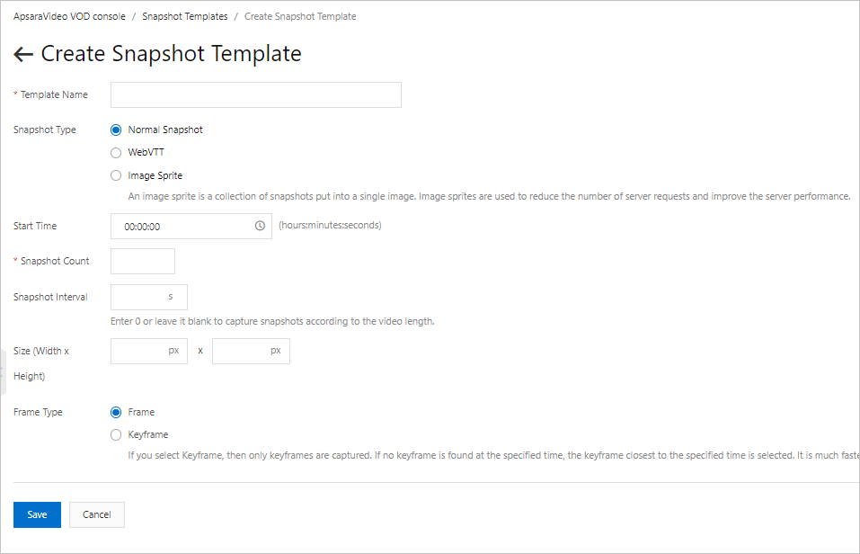 Configure the snapshot template