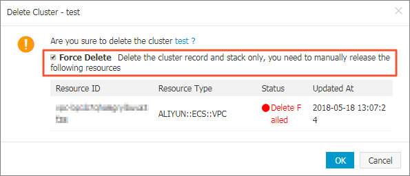 Delete an ACK cluster