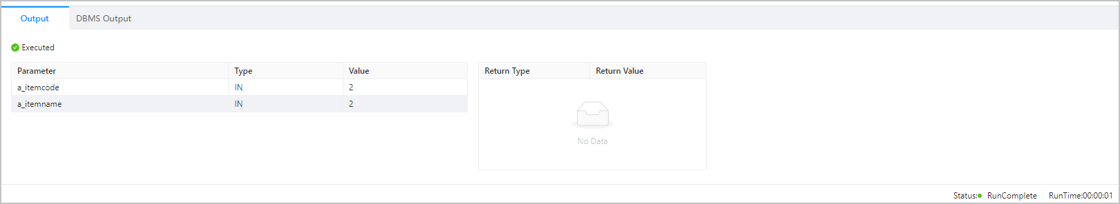 Stored procedure  / / /> Output