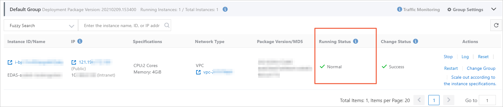 Instance deployment information - After a health check URL is configured