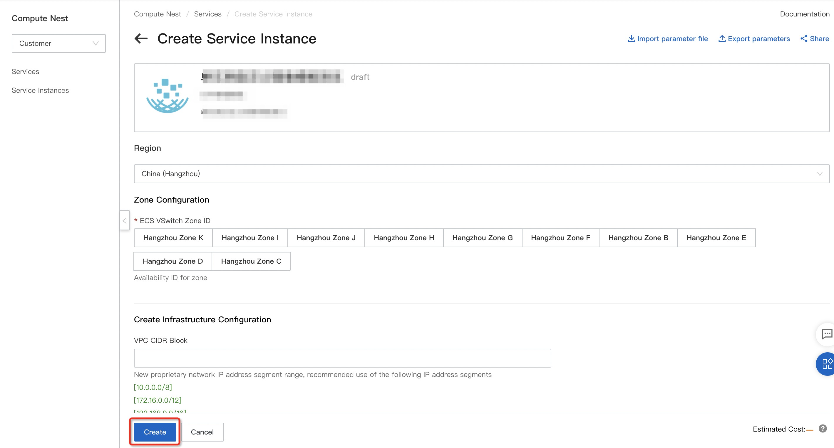 Create the service instance