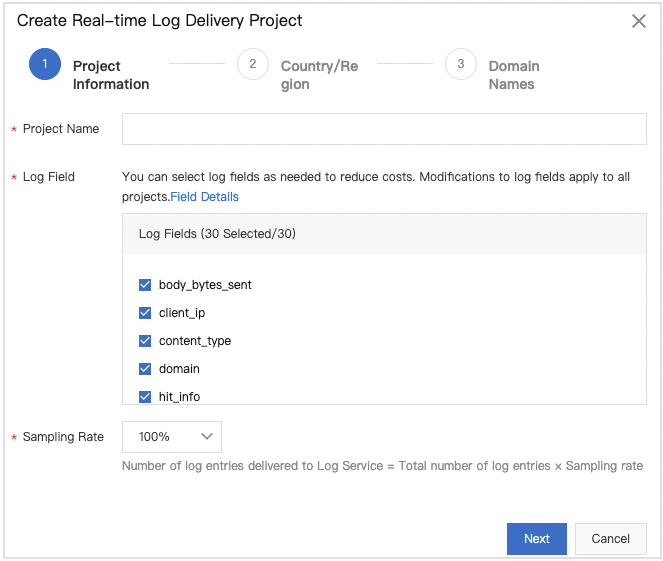 Create a real-time log delivery project