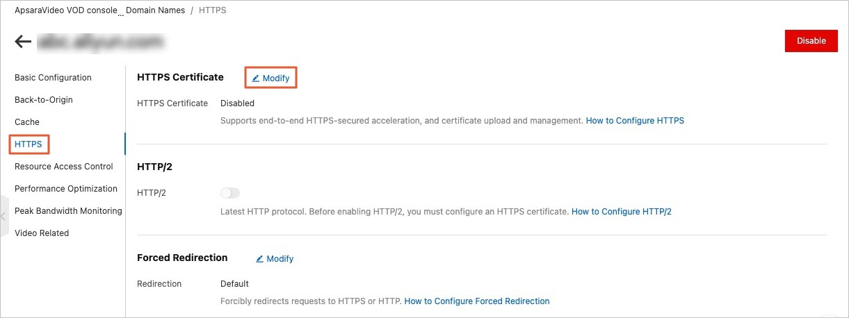 Modify the configuration of HTTPS
