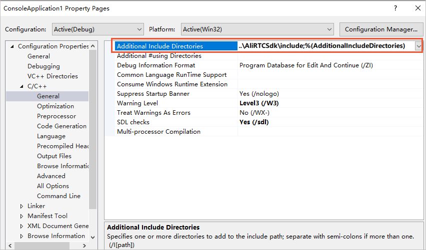 Specify the dependent header file directory