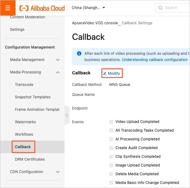 Modify callback configurations