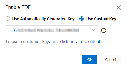 Select key type for enabling TDE