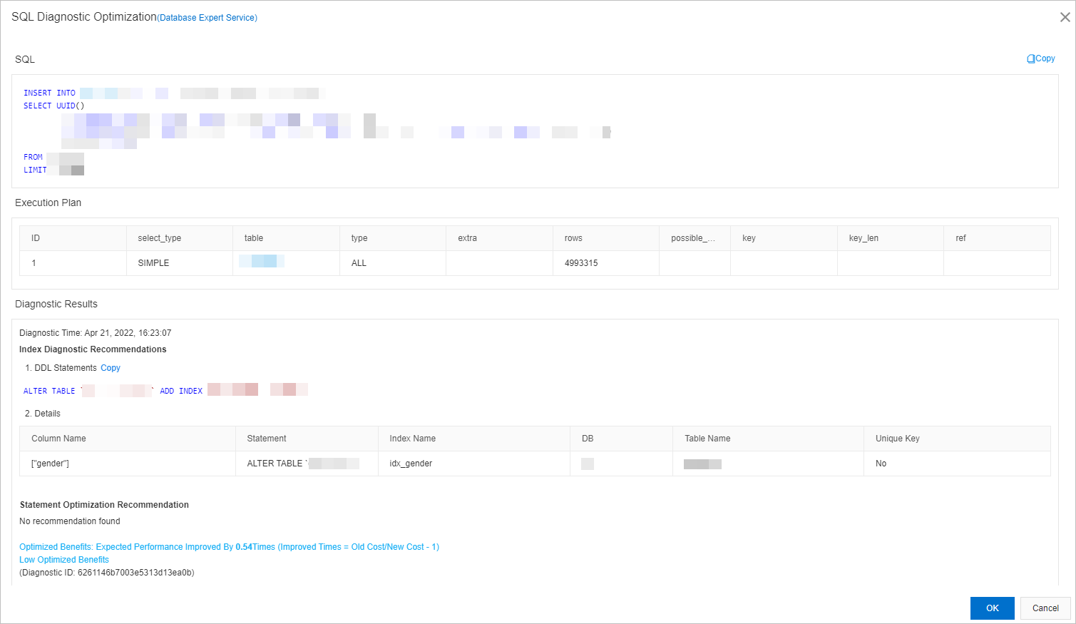 SQL diagnostic optimization