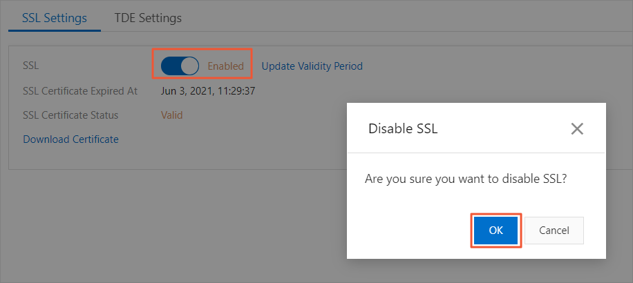 Disable SSL encryption