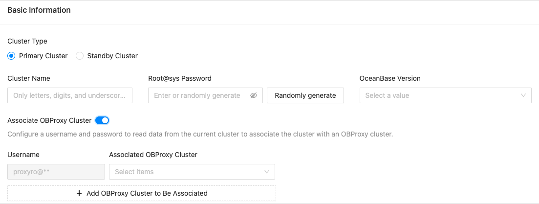 Create an OceanBase cluster