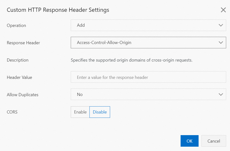 Custom HTTP Response Header Settings