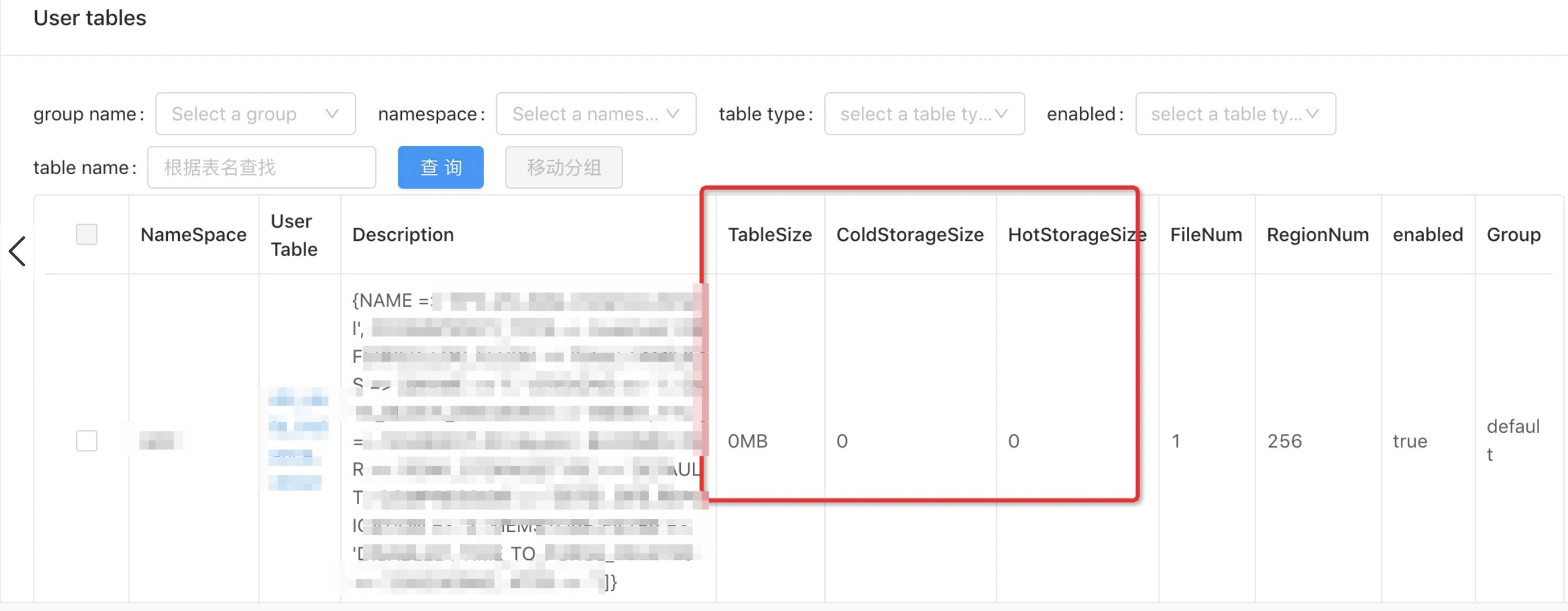 User table