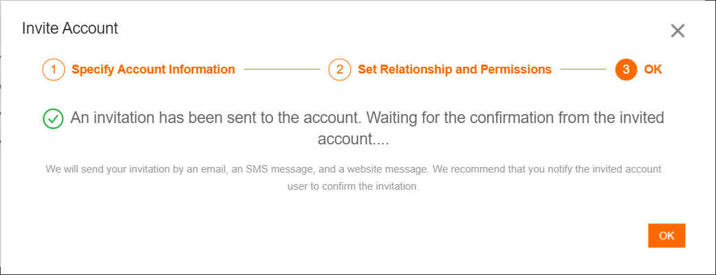 Invitation sent successfully message