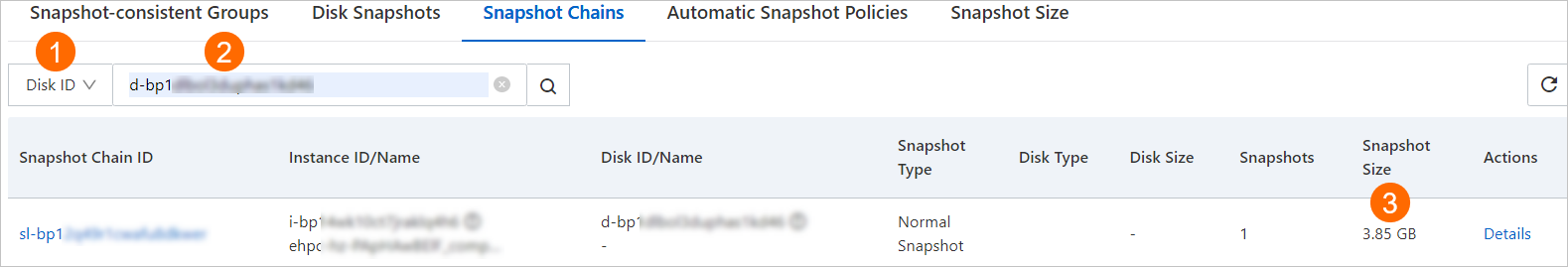 Snapshot chain size