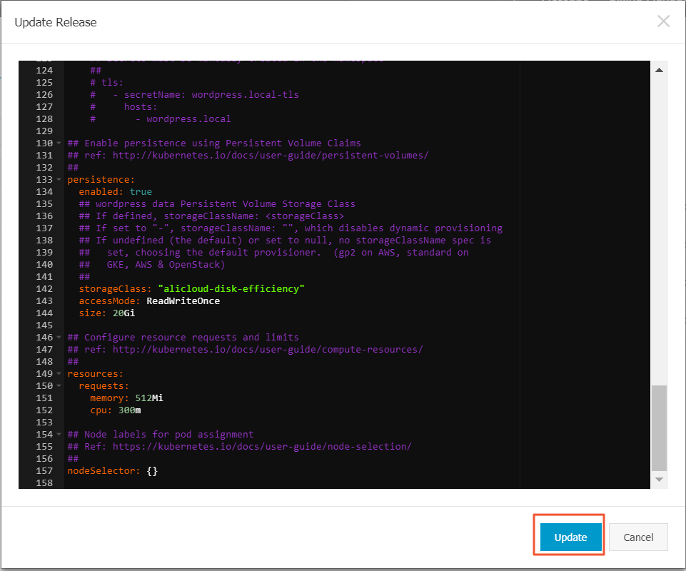 Modify parameters