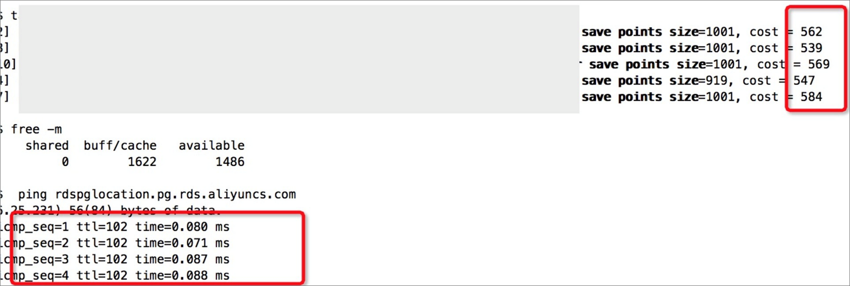 Performance differences caused by different network latencies - Example 1