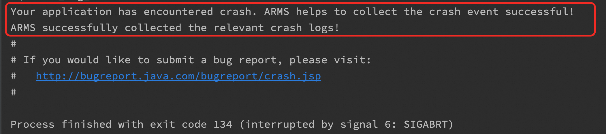 Crash log collection confirmation message