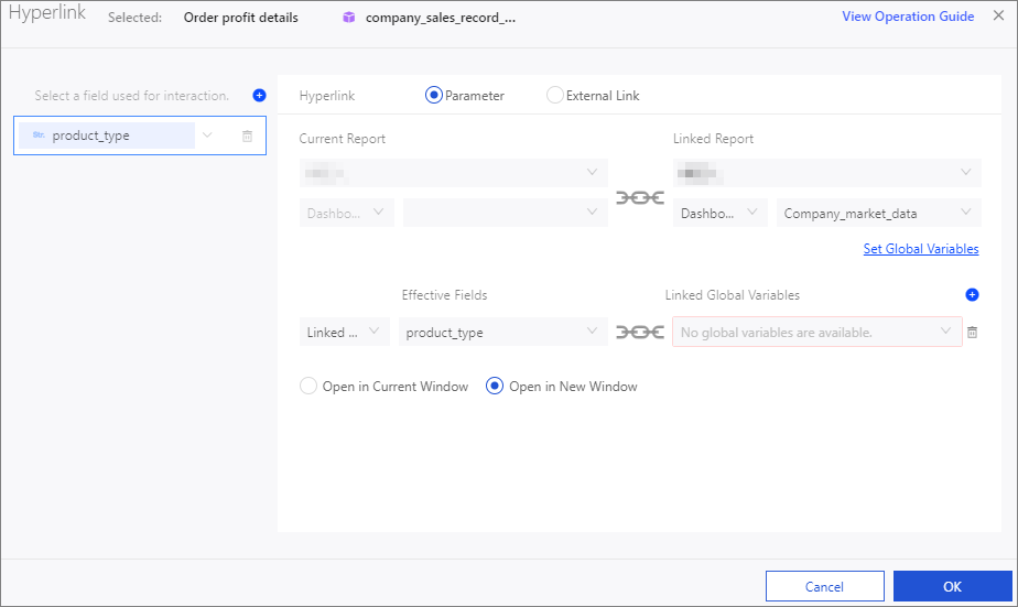 Hyperlink settings