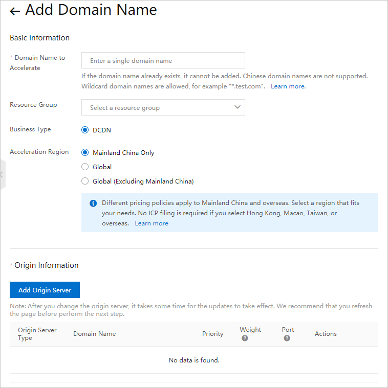 Add a domain name to DCDN