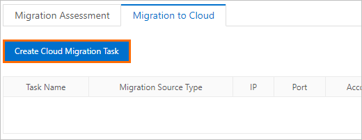 Create Cloud Migration Task button