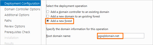 Add a new forest and set a domain name