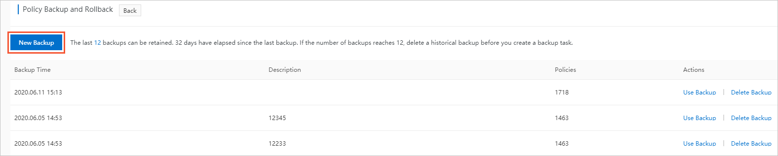 Policy Backup and Rollback