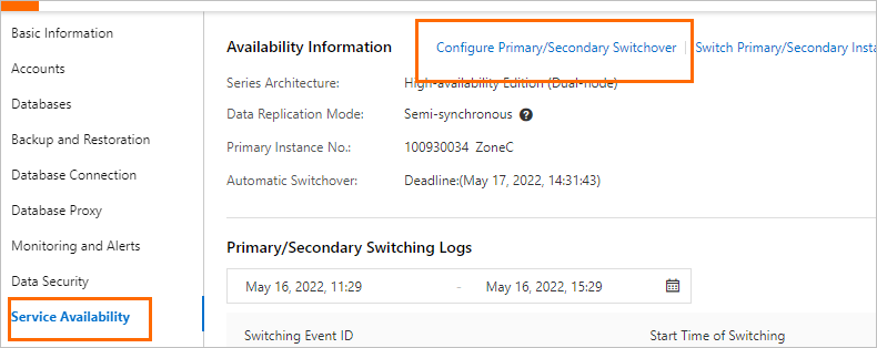 Configure Primary/Secondary Switchover