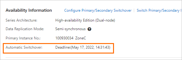 View the deadline after which the automatic primary/secondary switchover feature is automatically enabled