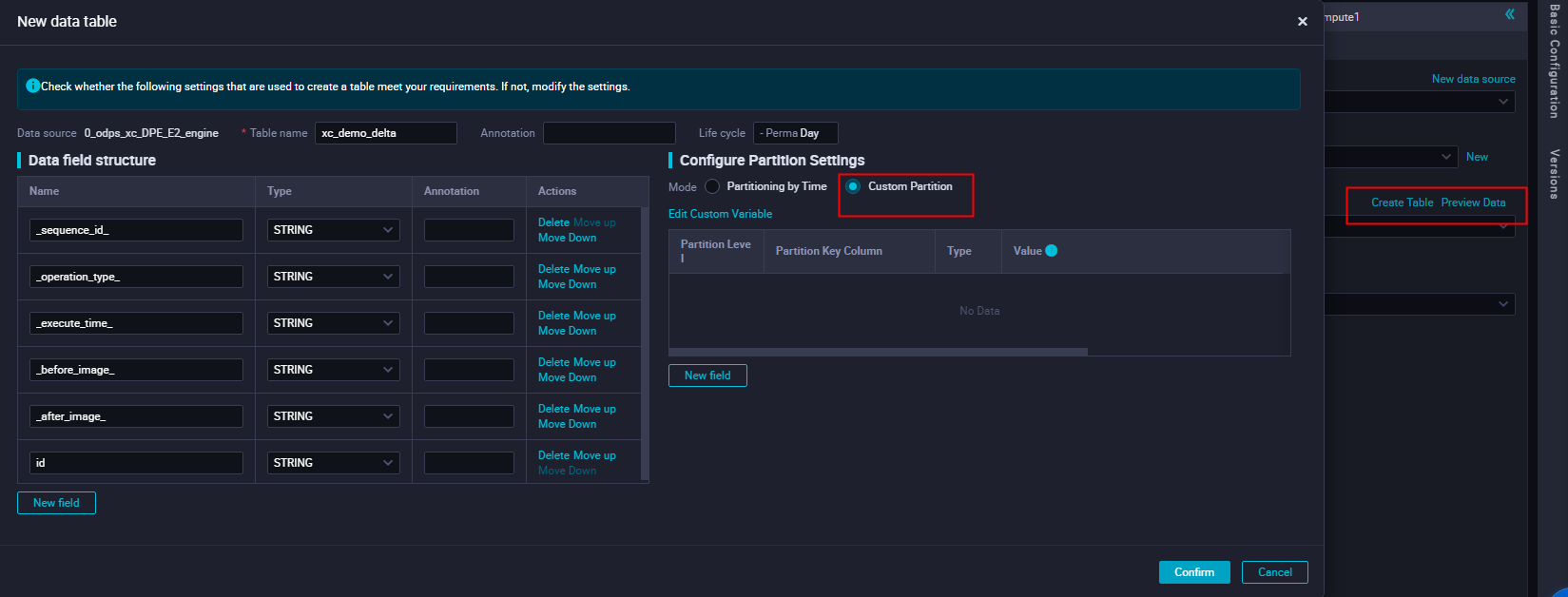 Configuring Destination Tables