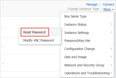 Reset the password of a single instance