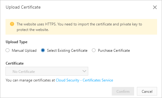 Select Existing Certificate