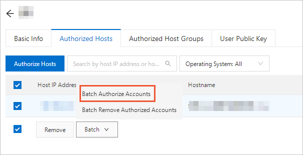 Authorize the accounts of multiple hosts for a user